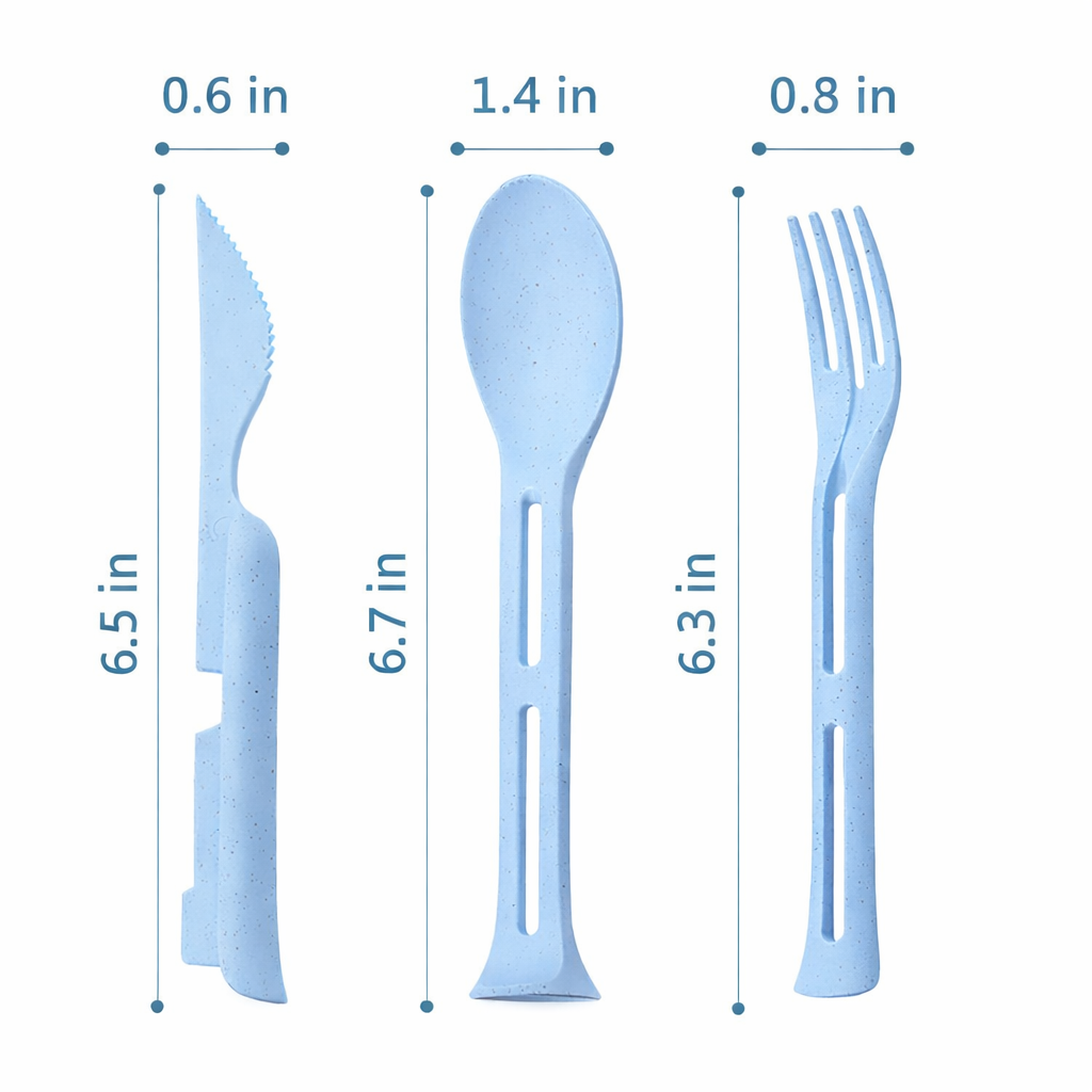 Queenfreecosh® 3-in-1 Detachable Wheat Straw Utensil Set - Portable All-in-One Knife Fork Spoon for Travel & Camping