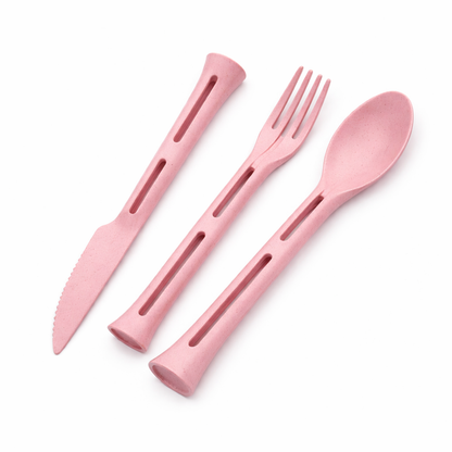 Queenfreecosh® 3-in-1 Detachable Wheat Straw Utensil Set - Portable All-in-One Knife Fork Spoon for Travel & Camping